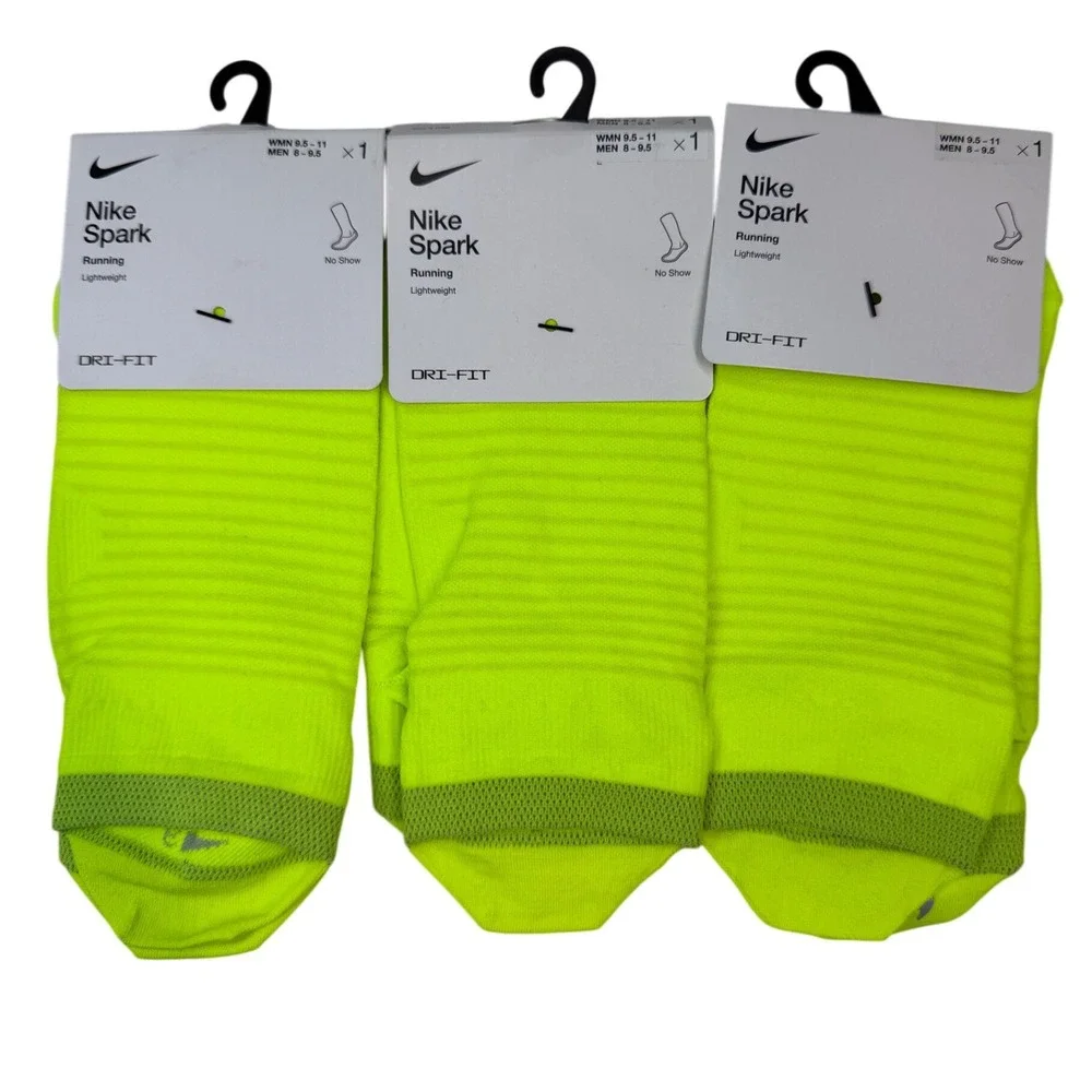 3 pair Nike Spark No-Show Running Socks Volt Yellow Mens 8-9.5 Womens 9.5-11 NWT